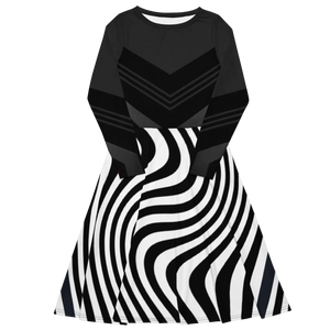 Wavy Black Stripes Long Sleeve Midi – Date Night - Dipaliz - Dresses - Xs