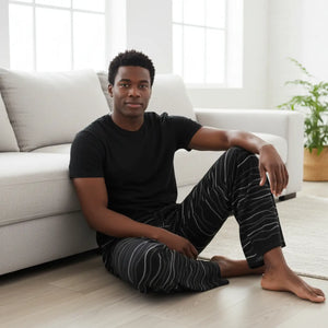 Wavy Stripes on Black Men’s Pajama Pants (aop) - Pajamas