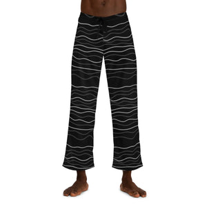 Wavy Stripes on Black Men’s Pajama Pants (aop) - Pajamas