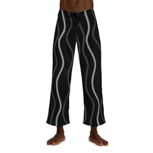 Wavy Vertical Stripes on Black Men’s Pajama Pants (aop) - Pajamas