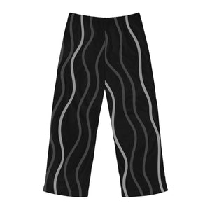 Wavy Vertical Stripes on Black Men’s Pajama Pants (aop) - Pajamas