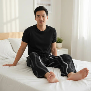 Wavy Vertical Stripes on Black Men’s Pajama Pants (aop) - Pajamas