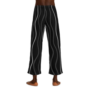 Wavy Vertical Stripes on Black Men’s Pajama Pants (aop) - Pajamas