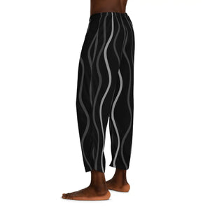 Wavy Vertical Stripes on Black Men’s Pajama Pants (aop) - Pajamas