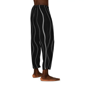 Wavy Vertical Stripes on Black Men’s Pajama Pants (aop) - Pajamas