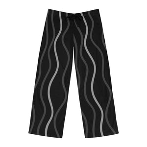 Wavy Vertical Stripes on Black Men’s Pajama Pants (aop) - Pajamas