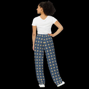 Navy Floral Wide Leg Pants - Comfort Fit - Dipaliz