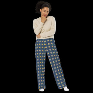 Navy Floral Wide Leg Pants - Comfort Fit - Dipaliz