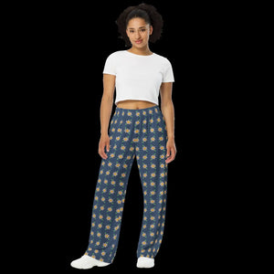 Navy Floral Wide Leg Pants - Comfort Fit - Dipaliz