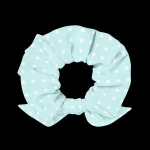 DipaliZ blue polka dot scrunchie in recycled polyester with spandex