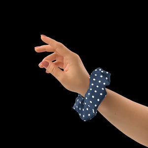 Navy Blue Polka Dots Scrunchie - Recycled Polyester - Dipaliz - Ponytail Holders