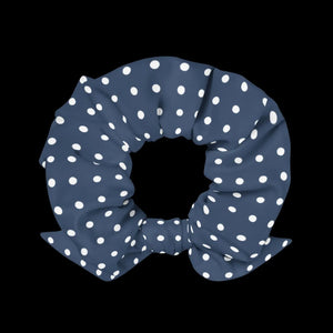 Navy Blue Polka Dots Scrunchie - Recycled Polyester - Dipaliz - Ponytail Holders