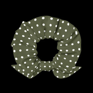 Green Scrunchie White Polka Dots - Recycled Fabric - Dipaliz - Hair Accessories