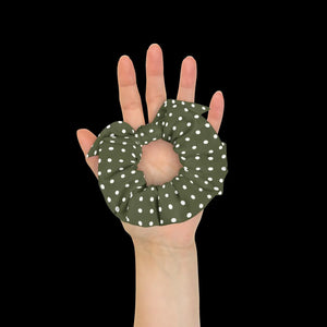 Green Scrunchie White Polka Dots - Recycled Fabric - Dipaliz - Hair Accessories