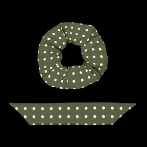 Green Scrunchie White Polka Dots - Recycled Fabric - Dipaliz - Hair Accessories