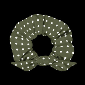 Green Scrunchie White Polka Dots - Recycled Fabric - Dipaliz - Hair Accessories