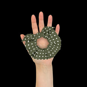 Green Scrunchie White Polka Dots - Recycled Fabric - Dipaliz - Hair Accessories