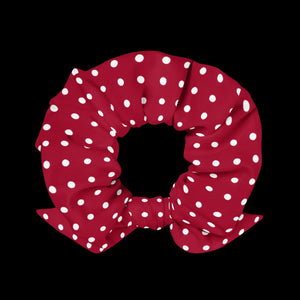 Red Scrunchie - White Polka Dots Recycled Fabric - Dipaliz - Ponytail Holders
