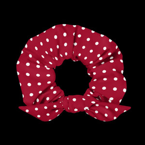 Red Scrunchie - White Polka Dots Recycled Fabric - Dipaliz - Ponytail Holders
