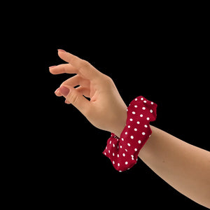 Red Scrunchie - White Polka Dots Recycled Fabric - Dipaliz - Ponytail Holders
