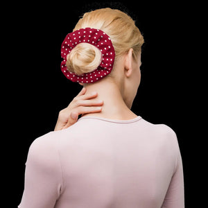 Red Scrunchie - White Polka Dots Recycled Fabric - Dipaliz - Ponytail Holders