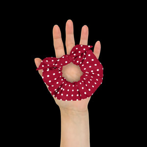 Red Scrunchie - White Polka Dots Recycled Fabric - Dipaliz - Ponytail Holders