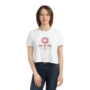 Flowy Cropped Tee Rose Flower Soft Everyday Wear - Dipaliz - T-shirts - m