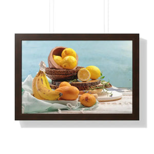 Framed Horizontal Poster Yellow Fruits Bowl Art Dipaliz - 24″ x 16″ / Walnut - Posters Prints & Visual Artwork