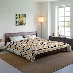 Yellow Grey and Black Triangles Comforter - 104’’ × 88’’ - Quilts & Comforters