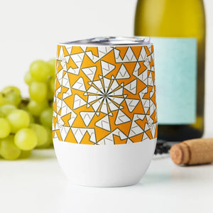 Wine Tumbler - Yellow Triangles Pattern Outdoor Drinkware - Dipaliz - Tumblers