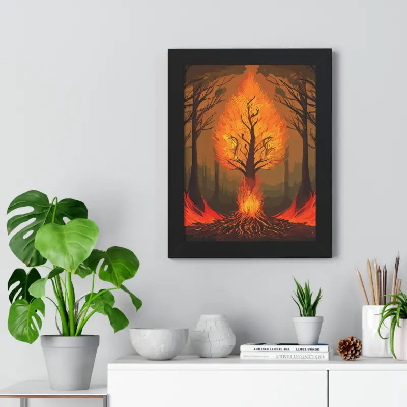 Fiery Tree Framed Vertical Poster - Transform your Space Now!