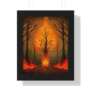Framed Vertical Fiery Tree Poster - Bold Forest Fire Art - Dipaliz - 11’’ x 14’’ / Black - Posters Prints & Visual
