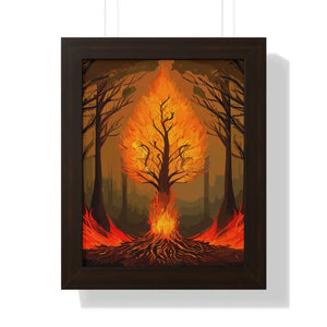 Framed Vertical Fiery Tree Poster - Bold Forest Fire Art - Dipaliz - 11’’ x 14’’ / Walnut - Posters Prints & Visual