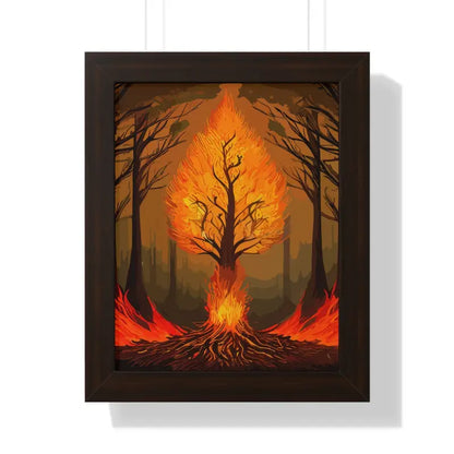 Fiery Tree Framed Vertical Poster - Transform your Space Now! - 11’’ x 14’’ / Walnut