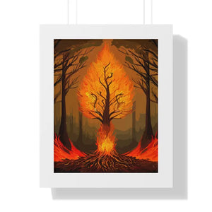 Framed Vertical Fiery Tree Poster - Bold Forest Fire Art - Dipaliz - 11’’ x 14’’ / White - Posters Prints & Visual