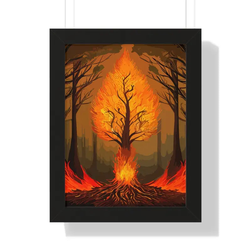 Fiery Tree Framed Vertical Poster - Transform your Space Now! - 12″ x 16″ / Black