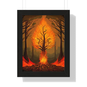 Framed Vertical Fiery Tree Poster - Bold Forest Fire Art - Dipaliz - 12″ x 16″ / Black - Posters Prints & Visual Artwork