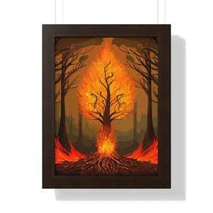 Framed Vertical Fiery Tree Poster - Bold Forest Fire Art - Dipaliz - 12″ x 16″ / Walnut - Posters Prints & Visual