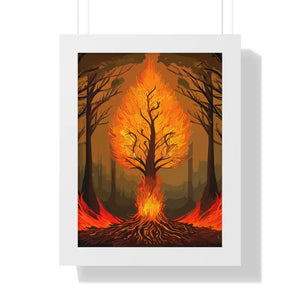 Framed Vertical Fiery Tree Poster - Bold Forest Fire Art - Dipaliz - 12″ x 16″ / White - Posters Prints & Visual Artwork