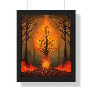 Framed Vertical Fiery Tree Poster - Bold Forest Fire Art - Dipaliz - 16″ x 20″ / Black - Posters Prints & Visual Artwork