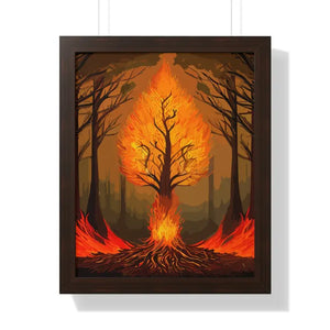 Framed Vertical Fiery Tree Poster - Bold Forest Fire Art - Dipaliz - 16″ x 20″ / Walnut - Posters Prints & Visual