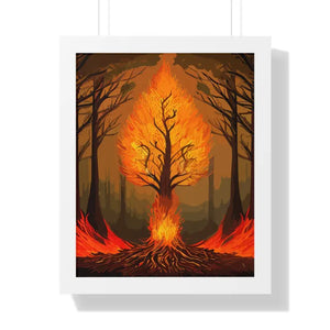 Framed Vertical Fiery Tree Poster - Bold Forest Fire Art - Dipaliz - 16″ x 20″ / White - Posters Prints & Visual Artwork