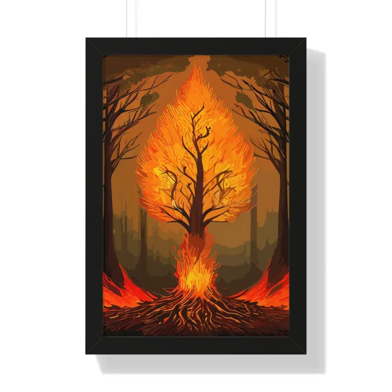 Fiery Tree Framed Vertical Poster - Transform your Space Now! - 16″ x 24″ / Black