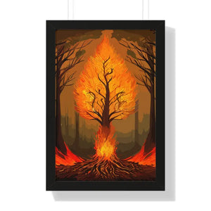 Framed Vertical Fiery Tree Poster - Bold Forest Fire Art - Dipaliz - 16″ x 24″ / Black - Posters Prints & Visual Artwork