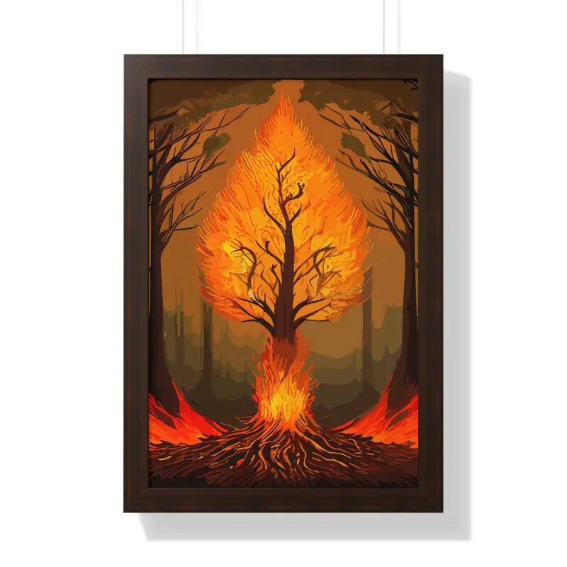 Fiery Tree Framed Vertical Poster - Transform your Space Now! - 16″ x 24″ / Walnut