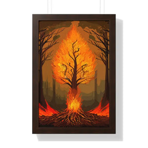 Framed Vertical Fiery Tree Poster - Bold Forest Fire Art - Dipaliz - 16″ x 24″ / Walnut - Posters Prints & Visual