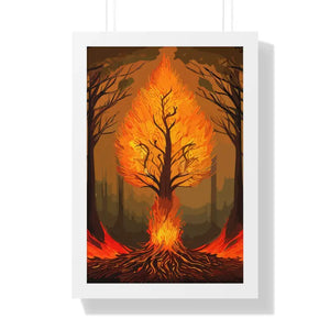 Framed Vertical Fiery Tree Poster - Bold Forest Fire Art - Dipaliz - 16″ x 24″ / White - Posters Prints & Visual Artwork