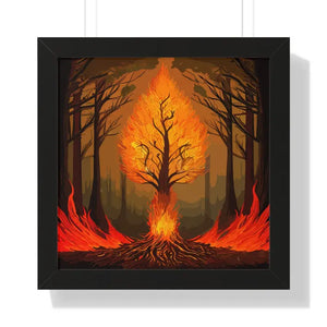 Framed Vertical Fiery Tree Poster - Bold Forest Fire Art - Dipaliz - 16″ x / Black - Posters Prints & Visual Artwork