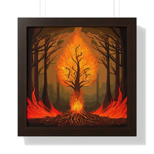 Framed Vertical Fiery Tree Poster - Bold Forest Fire Art - Dipaliz - 16″ x / Walnut - Posters Prints & Visual Artwork