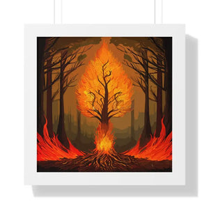 Framed Vertical Fiery Tree Poster - Bold Forest Fire Art - Dipaliz - 16″ x / White - Posters Prints & Visual Artwork